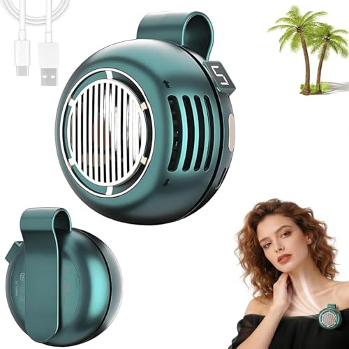 Portable Silent Mini Bladeless Fan Clip on, 5 Speeds 360° Rotatable Clip on Fan for Shirt & Waist, USB Rechargeable Small Fans Portable, 2026 New Whirlwind Fans for Outdoor Travel Office (Green)