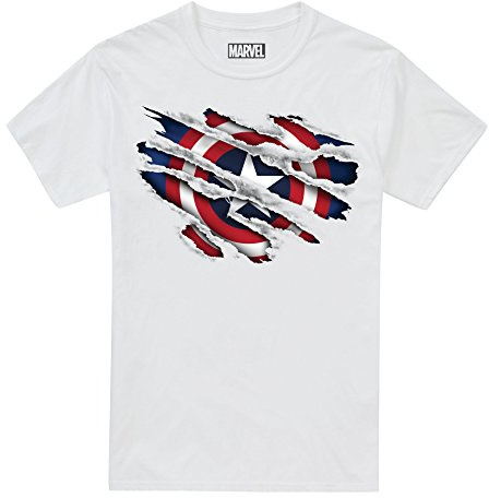 Marvel Boy's Captain America Torn T-Shirt, White, 11-12 Years