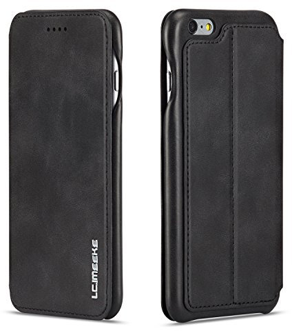QLTYPRI Case for iPhone 6 iPhone 6S, Vintage Slim Magnetic Closure PU Leather Case with Stand Function & Credit Card Slot Holder Shockproof Flip Wallet Cover for iPhone 6 6S - Black
