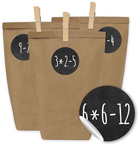 Papierdrachen Adventskalender zum Befüllen - 24 Geschenktüten und 24 Zahlenaufkleber und Klammern - Motiv Rechenaufgaben - zum Befüllen und basteln - Weihnachten - Mini Set Nr 68