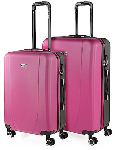 ITACA - Set valigie - Set Valigie Rigide Offerte. Valigia Grande Rigida, Valigia Media Rigida e Bagaglio a Mano. Set di Valigie con Lucchetto Combinazione TSA, Fucsia/antracite