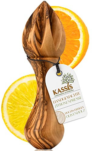 KASSIS Presse-agrumes en bois d'olivier - Presse-agrumes pour un jus frais - Presse-agrumes, presse-lime, presse-orange artisanal 14 cm