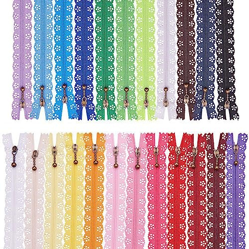 BENECREAT 48 Stücke 40 cm Nylon Spitze Reißverschlüsse DIY Spule Blume Spitze Reißverschluss für Nähen Schneider Handwerk Kleid Tasche tuch, 24 Farbe