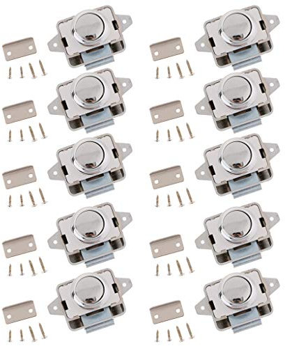 Almencla Paquete De 10 Cerraduras De Gabinete, Pestillo De Gabinete Sin Llave Con Botón Pulsador Para Rv, Autocaravana Camper, Armario, Gabinetes Y Puertas (pl