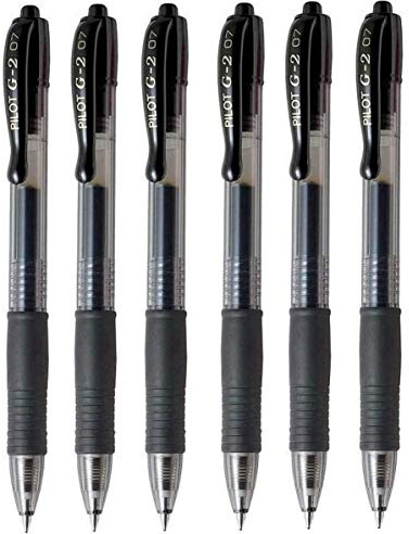 Pilot G2 07 Nero Sottile Retrattile Gel Inchiostro Penna a Sfera 0.7mm Punta 0.39mm Linea Ricaricabile BL-G2-7 (Confezione 6)