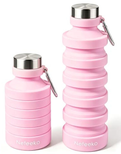 Nefeeko Collapsible Water Bottle, 27oz Reuseable BPA Free Silicone Foldable Water Bottles for Travel Gym Camping Hiking, Portable Leak Proof Sports Water Bottle with Carabiner