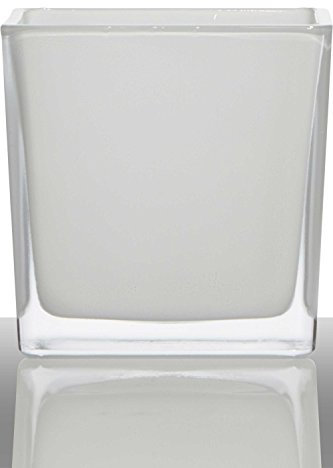 INNA-Glas Glas Übertopf Kim, Würfel - Viereckig, weiß, 12x12x12cm - Blumentopf - Blumenkübel