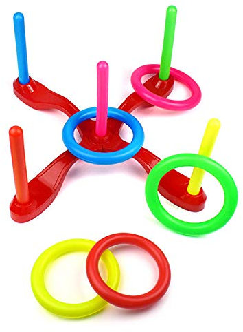 YAAVAAW Kunststoff-Ringwurfspiel, Quoits Wurfspiel-Set (mit 5 Punktespitzen + 5 Punktringen + 2 Kreuzarmen) für Kinder und Erwachsene, Indoor-Outdoor-Aktivitäten, Partyzubehör, lustiges Spielzeug