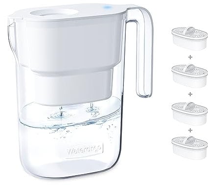 Waterdrop Elfin NSF Certifiée Carafe Filtrante d'eau 2.5L avec 4×90 Jours Filtre, Réduit le Fluorure, le Chlore et Plus, sans BPA, Blanc (Filtre Remplaçable: WD-PF-01A Plus)