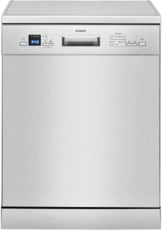 Bomann GSP 7412 IX - Lavastoviglie, con piedistallo e sottostruttura, versione 60 cm, 12 coperte, 7 programmi, display LED, indicatori di controllo, temperatura di pulizia 45°C - 65°C, acciaio INOX