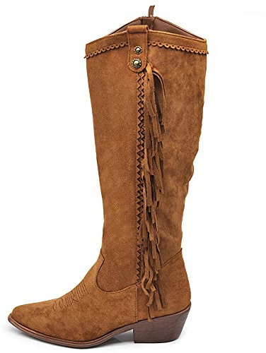 Texani Cowboy Western Scarpe da Donna Stivali Stivaletti Frange Camperos Etnici ML60 Camel N.36