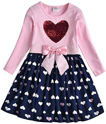 DXTON Mädchen Kleider Pailletten Muster Winter Langarm Kleidung Party Kids Kleid Gr. 90-130