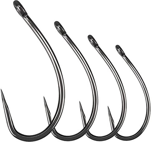 Luroad 50pcs Barbless Carp Coarse Eyed Fishing Hook Size 2, 4, 6, 8, 10, Available in Teflon Shank Hook & Wide Gape Hook Freshwater Saltwater (Hook size 10, Curved Shank)