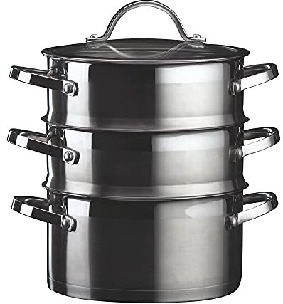 Denby - Dampfgarer aus Edelstahl mit 3 Schichten und 26 cm Tiefe – stark, belastbar und der mit Aluminium verkapselte Boden sorgt für hervorragende Wärmeverteilung, spülmaschinenfest, silberfarben