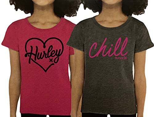 Hurley Girl's 2 Piece Short Sleeve Graphic T-Shirt Set (DK Grey/DK Pink, Medium)