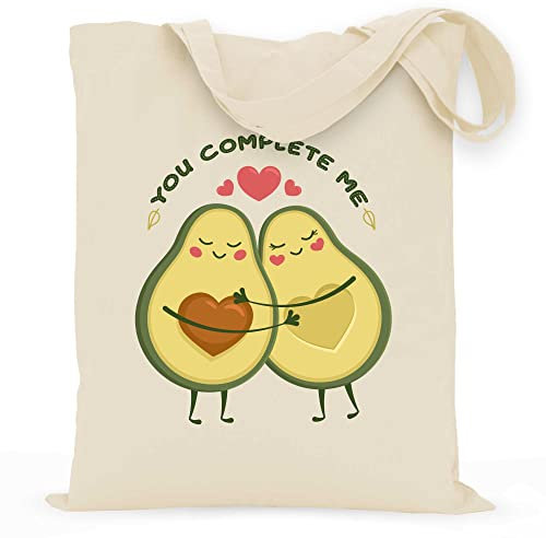 wowshirt Stoffbeutel You Complete Me Avocado Geschenk-Idee für Sie/Ihn Jahrestag Valentinstag, Farbe:Natural