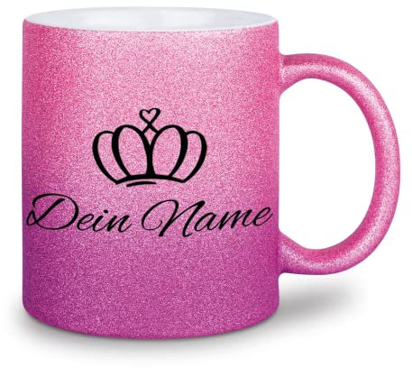 glitzertassen.de® | Queen mit Namen | Personalisiert | Tasse mit Glitzer | Geschenkidee (Roséviolett)