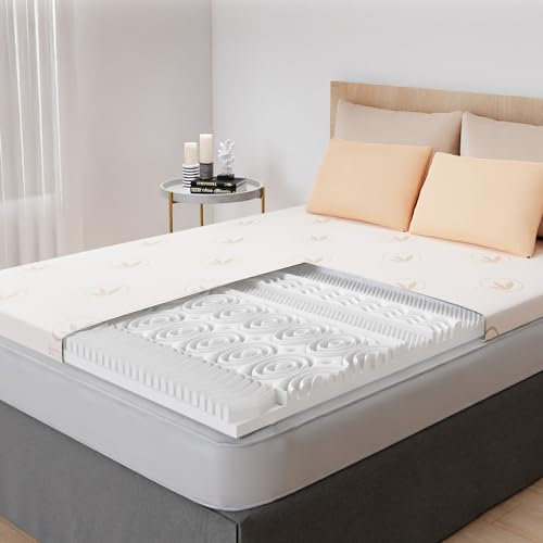 CASABEL Surmatelas 160 x 200 cm Mousse à Memoire de Forme 5 cm + Housse en Bambou - sur-Matelas Double - Zones Ergonomiques de Soutien - pour Matelas, Clic Clac, BZ - Entreprise Française