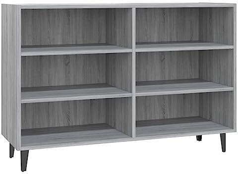 vidaXL Sideboard mit 6 Regalböden Bücherregal Kommode Anrichte Schrank Beistellschrank Standregal Regal Grau Sonoma 103,5x35x70cm Holzwerkstoff