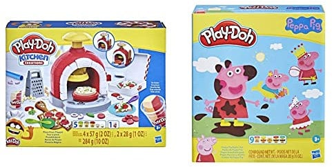 Play-Doh Kitchen Creations Pizza Oven Playset with 6 Cans of Modeling Compound and 8 Accessories,Multicolor,F4373 & Peppa Pig Stylin Set with 9 Non-Toxic Modeling Compound Cans and 11 Accessories