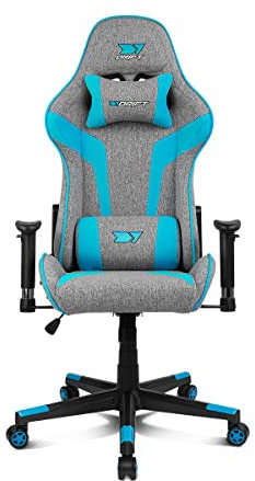 DRIFT GAMING DR90 - Silla Gaming Profesional, Tejido Fabric Transpirable, reposabrazos 2D Acolchado, Base Nylon Reforzado, pistón Clase 4, cojín Lumbar y Cervical, Color Gris/Azul