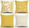 OCEUMACO Leinen Kissenbezug 50x50 Home Sweet Home Kissenhülle 4er Set Quadratisch Sofakissen Dekokissen Bezug für Couch Landhausstil Kissen Kissenbezüge Outdoor Deko Couchkissen Zierkissen - Gelb
