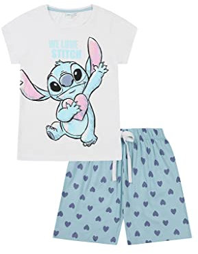 Disney Lilo and Stitch We Love Stitch - Pigiama corto da donna, bianco, 18-20