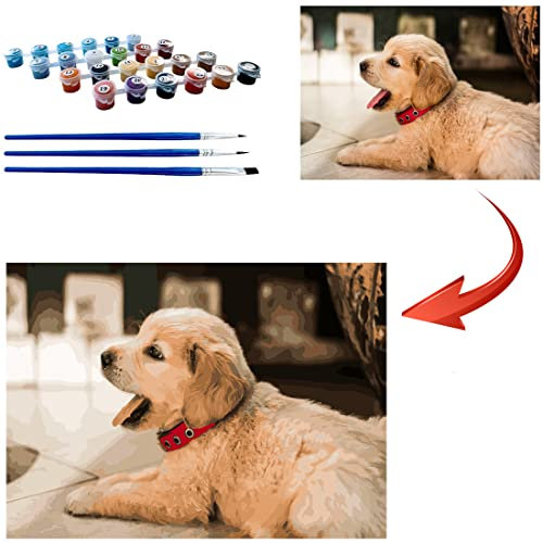 Personalised Paint by Numbers for Adults, Photo Custom Paint by Numbers Kits for Children Professional Portrait Pet Family Photos Customized Make Your Own DIY Gifts, 24 Colors 40x50cm No Frame