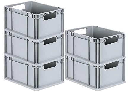 PROREGAL SuperSparSet 5x Eurobox NextGen Economy | Griffe offen |HxBxT 22x30x40cm | 20 Liter | Eurobehälter, Transportbox, Transportbehälter, Stapelbehälter