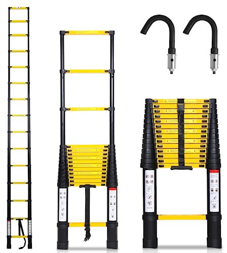 Vigevee Teleskopleiter mit abnehmbarem Haken, 3.2M Multifunktionsleiter aus hochwertiges Aluminium, Anti-Rutsch, Ausziehbare Leiter, Haushaltsleiter, 150 kg Belastbarkeit