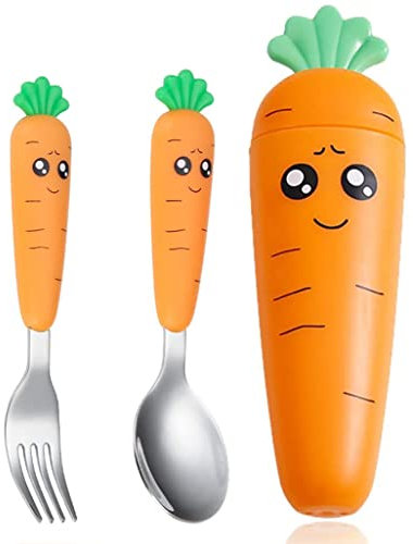 Cubiertos Bebe,Cubertería Infantil para niños de Acero Inoxidable,Cubiertos Infantiles Acero Inoxidable con Tenedores Niños,Ayuda a Alimentar Al Bebé, Aumentar El Apetito, con 1 caja de almacenamiento