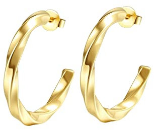 Happiness Boutique Damen Creolen in Gold | Gedrehte Runde Creolen Ohrringe | Vergoldete Edelstahl Ohrringe in Kordel Optik