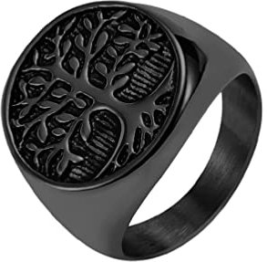 OAKKY Herren Vintage Einzigartige Lebensbaum Siegelring Schwarz Ton Band Edelstahl Versprechen Aussage Klassisch Gotisch Größe 60 (19.1)