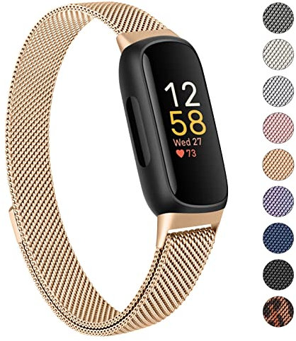 Vancle Strap compatible with Fitbit Inspire 3 Straps for Women Men, Stainless Steel Mesh Loop Adjustable Wristband Replacement Strap (Rose Gold)