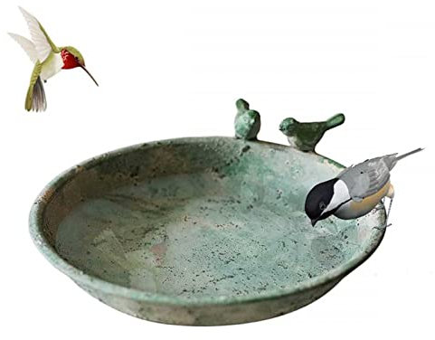 Cuenco de hierro fundido para pájaros silvestres para jardín y patio – Estanque redondo para pájaros para balcón y patio trasero