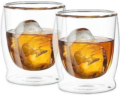 Oggi Vaso aislado de doble pared, ideal para whisky, brandy, tequila, mescal, bourbon antiguo, se mantiene fresco durante más tiempo incluso al aire libre, visualmente impresionante, 300 ml, juego de