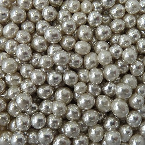 A Pinch Of - Pearls - High Shine 4mm Silver Cake Topper Sprinkles - 30g Edible Shimmer Ball Cupcake Decorations - For Weddings, Christenings & Christmas Parties