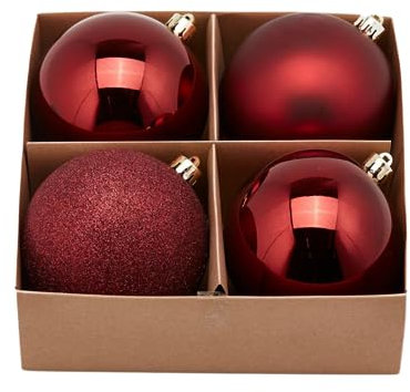 Magie di Natale Christbaumkugeln Burgundy Rot Uni PVC (4 Kugeln Ø 10cm)