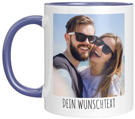 TassenTicker - Tasse selber gestalten - mit Bild und Foto - Personalisiert - Fototasse - bedrucken lassen - Geschenk - Werbetasse - Firmentasse - Logo (Blau)