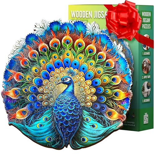 ESC WELT Holzpuzzle Pfau 500 Teile - Anspruchsvolles Denkspiel für Kinder & Erwachsene - Umweltfreundliches & Unterhaltsames Lernspielzeug - Herausforderndes Spiel - Denkspiel aus Holz
