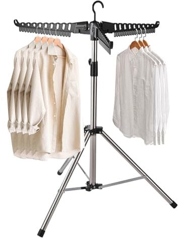 Sinbide Wäscheständer, Kleiderständer für Hemden, Faltbarer Wäscheständer, Klappbarer Kleiderständer, Bügelwäscheständer, Kleiderbügel Trockner, Mit rostfreiem Stahlrohr und ABS-Kunststoff (schwarz)