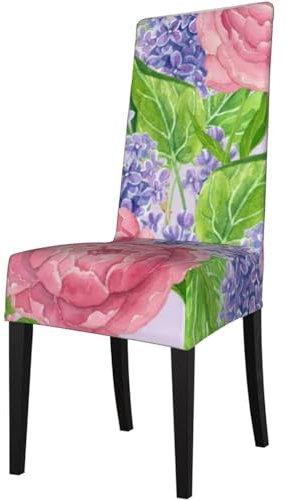 XqmarT Stuhlhussen mit Aquarell-Pfingstrosen und Fliedern, Sitzschutz, Stretch-Esszimmerstuhl-Schonbezug, Sitzbezug für Stühle