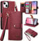 VEEMOS Zipper Wallet Case for Apple iPhone 13 Phone Case with Purse Card Holders RFID Blocking Leather Flip Case Book Cover Wrist Strap Women - Red