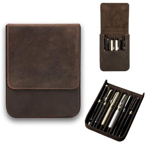 MIVLXLX Six-seat Leather Pen Case - Folding Clamshell Office Organizer