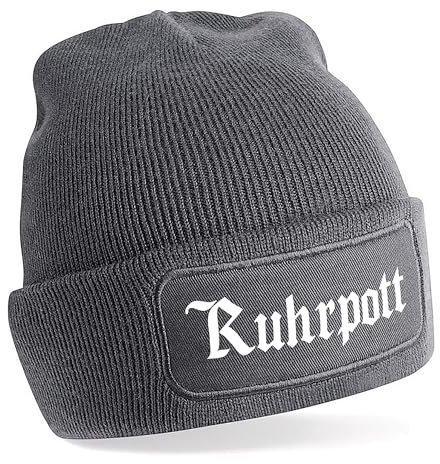 Herzbotschaft Beanie Strickmütze mit Spruch | Ruhrpott | grau | Unisex SoftTouch angenehm weiche und warme Wintermütze | OneSize Einheitsgröße für Erwachsene