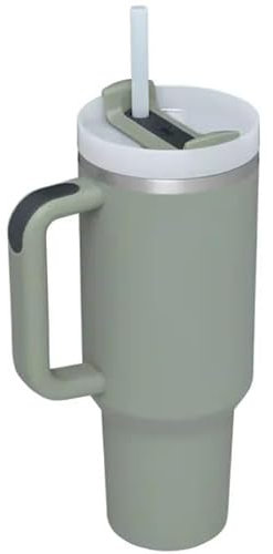 KippyKul Tumbler with Straw Lid and Handle, Stainless Steel Coffee Travel Insulated Cup Mug, 40oz/1182ml Travel Mug Water Bottle Thermos for Hot and Cold Coffee (Sage Green)