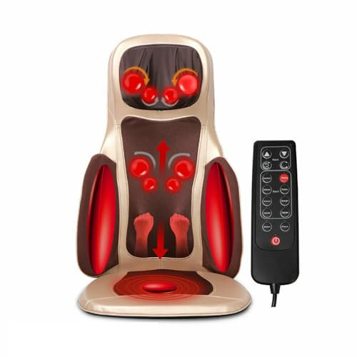 XUEMANSHOP Massagesitzauflage mit Wärme, Shiatsu Massagesitzauflage, mit Knet-, Rollen-, Vibrations- und Luftkompressionsmassage, 3 Massage Modus, 4 Vibrationsmotoren (Beige)