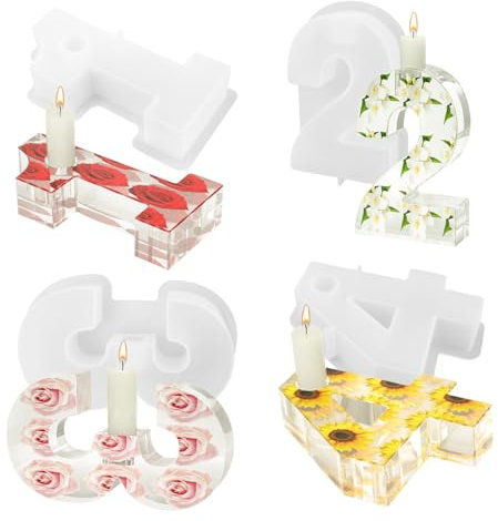 Toivize Zahlen Kerzenständer Silikonform, DIY Silikonform 1-4 Zahlen Kerzenhalter Form Silikonform Weihnachten Dekorative Tischdekorationen Moulds