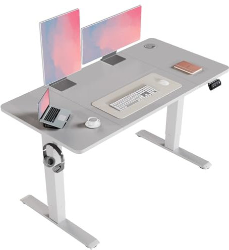 Flamaker Höhenverstellbarer Schreibtisch, Elektrischer Schreibtisch Höhenverstellbar für Steh-Sitz, Computertisch mit Memory-Funktion, Stabiler Tisch Standing Desk, Bürotisch,120 x 60 cm,Grau