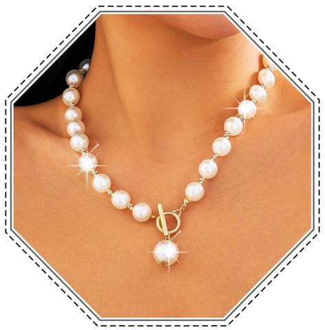 Jovono Vintage Pearl Pendant Necklaces Gold Pearls Choker Necklace Chains Simple Beads Necklaces For Women